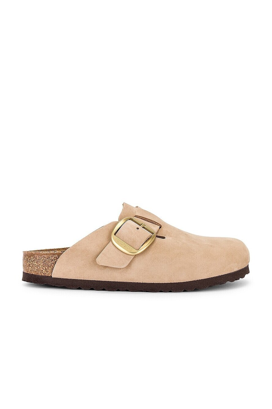 BIRKENSTOCK Boston Big Buckle in Sandcastle nubuck leather slip-on